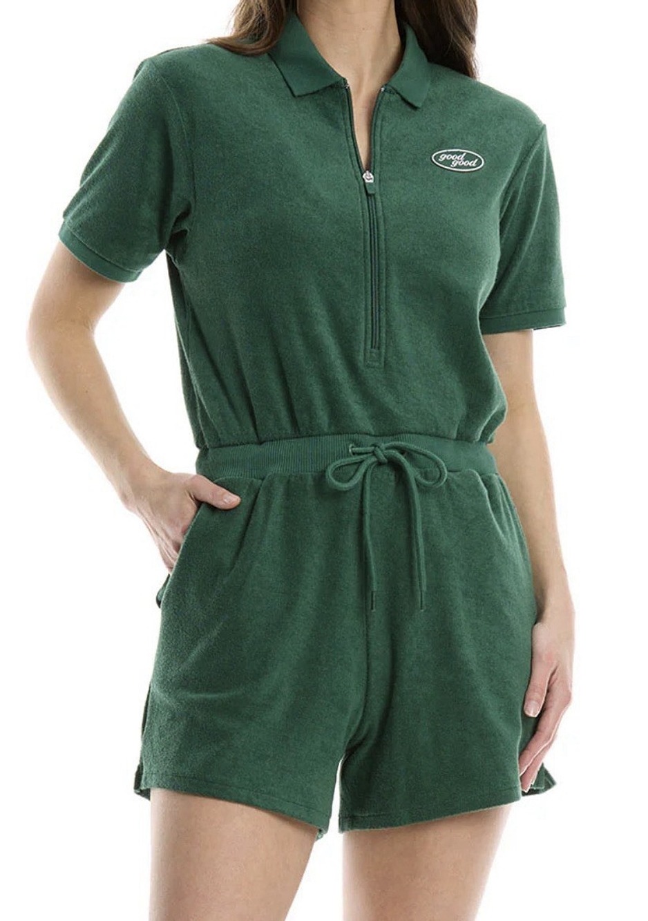 Good Good Golf First Cut Terry Cloth Romper Crop Sunday Green Collection Small